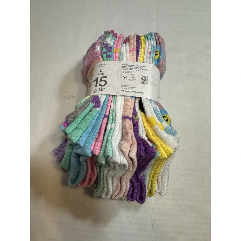 wonder‎ nations girls 15 pack no show ankle socks size large 4-10